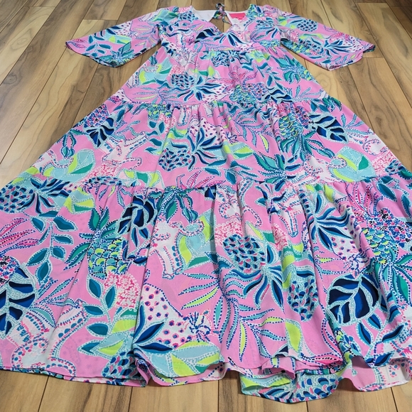 EUC! Lilly Pulitzer Rease Maxi Dress Lilac Rose Chica Ticas Size 4 - Picture 3 of 15